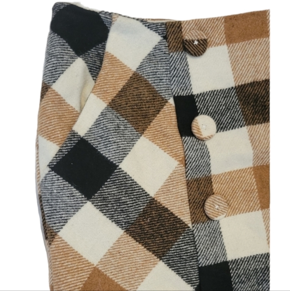 Forever 21 Buffalo Check Mini Skirt Cream Brown Black Size L - Picture 3 of 12